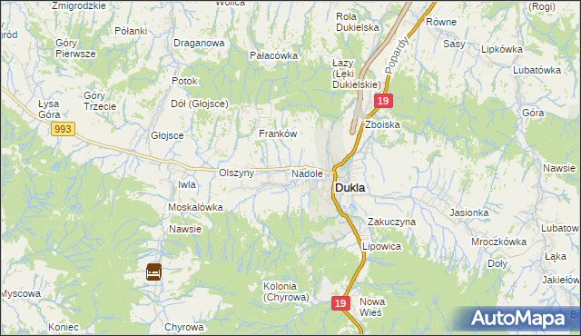mapa Nadole gmina Dukla, Nadole gmina Dukla na mapie Targeo