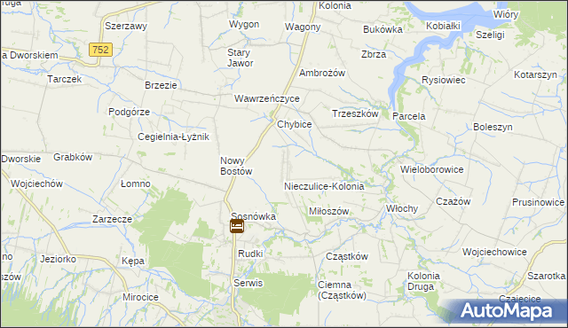 mapa Nieczulice gmina Pawłów, Nieczulice gmina Pawłów na mapie Targeo