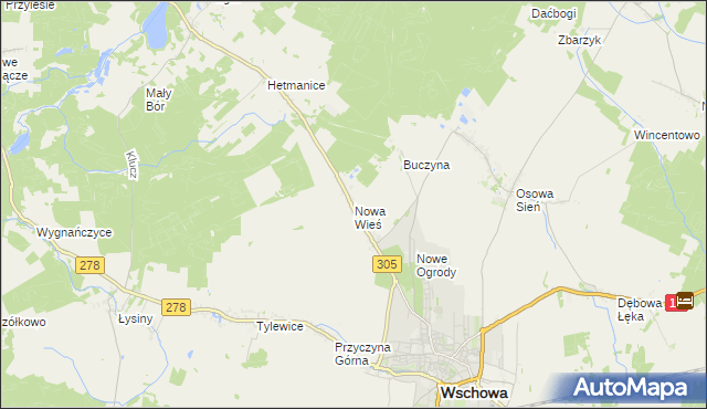 mapa Nowa Wieś gmina Wschowa, Nowa Wieś gmina Wschowa na mapie Targeo