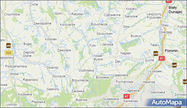 mapa Nowe Bystre, Nowe Bystre na mapie Targeo