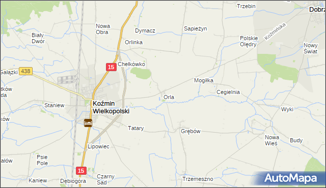 mapa Orla gmina Koźmin Wielkopolski, Orla gmina Koźmin Wielkopolski na mapie Targeo