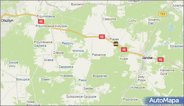 mapa Pabianice gmina Janów, Pabianice gmina Janów na mapie Targeo