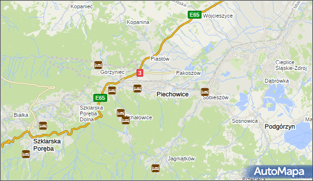 mapa Piechowice powiat jeleniogórski, Piechowice powiat jeleniogórski na mapie Targeo