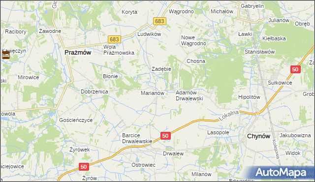 mapa Pieczyska gmina Chynów, Pieczyska gmina Chynów na mapie Targeo
