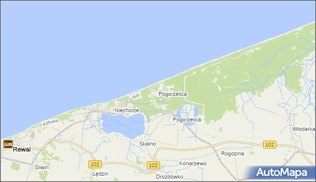 mapa Pogorzelica gmina Rewal, Pogorzelica gmina Rewal na mapie Targeo