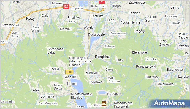 mapa Porąbka powiat bielski, Porąbka powiat bielski na mapie Targeo