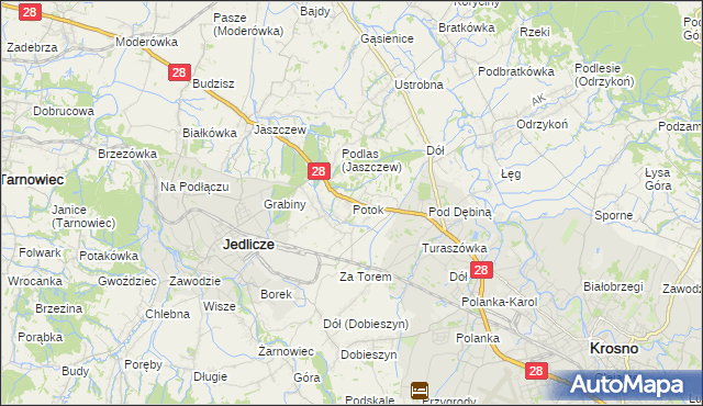 mapa Potok gmina Jedlicze, Potok gmina Jedlicze na mapie Targeo