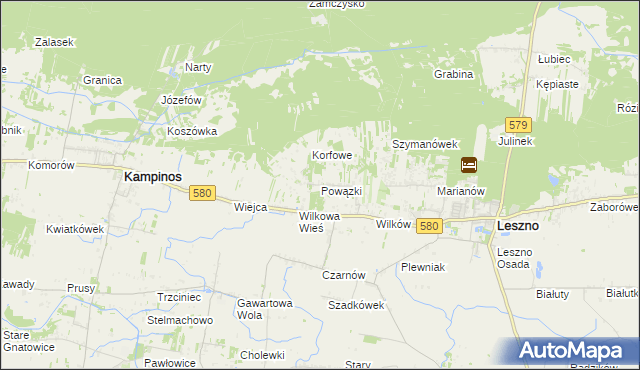 mapa Powązki gmina Leszno, Powązki gmina Leszno na mapie Targeo