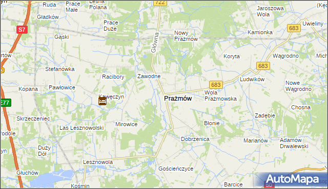 mapa Prażmów powiat piaseczyński, Prażmów powiat piaseczyński na mapie Targeo