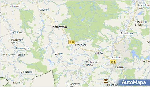 mapa Przylasek gmina Platerówka, Przylasek gmina Platerówka na mapie Targeo