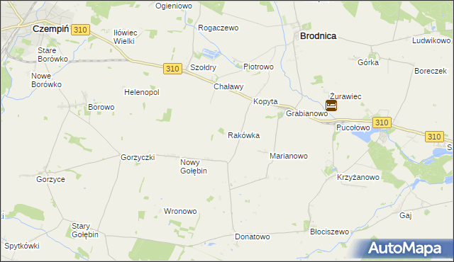 mapa Rakówka gmina Czempiń, Rakówka gmina Czempiń na mapie Targeo