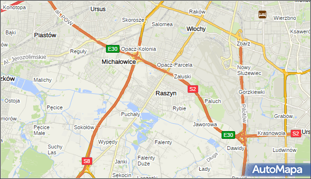 mapa Raszyn powiat pruszkowski, Raszyn powiat pruszkowski na mapie Targeo