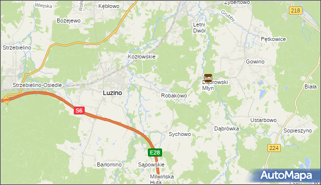 mapa Robakowo gmina Luzino, Robakowo gmina Luzino na mapie Targeo