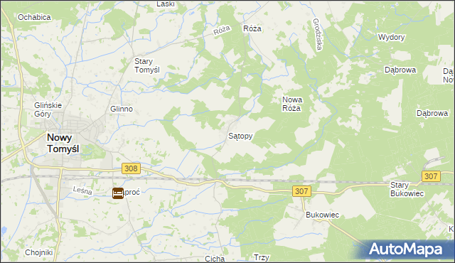 mapa Sątopy gmina Nowy Tomyśl, Sątopy gmina Nowy Tomyśl na mapie Targeo