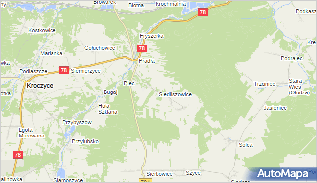 mapa Siedliszowice gmina Kroczyce, Siedliszowice gmina Kroczyce na mapie Targeo