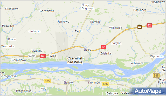 mapa Sielec gmina Czerwińsk nad Wisłą, Sielec gmina Czerwińsk nad Wisłą na mapie Targeo