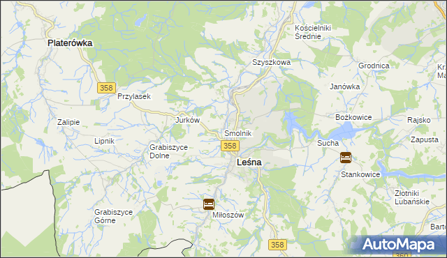 mapa Smolnik gmina Leśna, Smolnik gmina Leśna na mapie Targeo