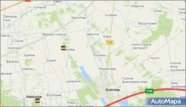 mapa Sokołów gmina Bolimów, Sokołów gmina Bolimów na mapie Targeo