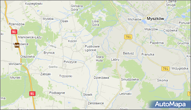 mapa Stara Huta gmina Koziegłowy, Stara Huta gmina Koziegłowy na mapie Targeo
