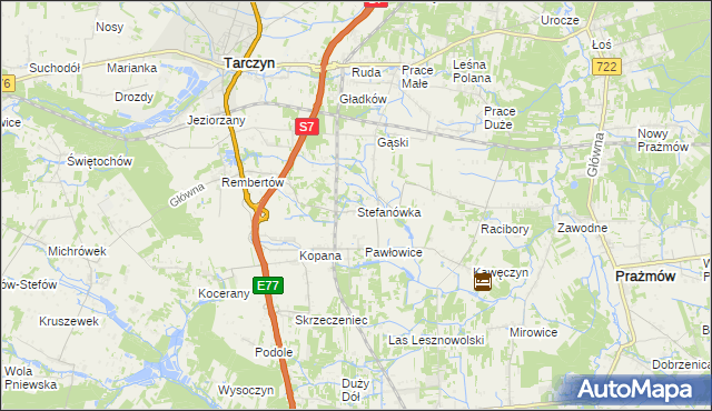 mapa Stefanówka gmina Tarczyn, Stefanówka gmina Tarczyn na mapie Targeo