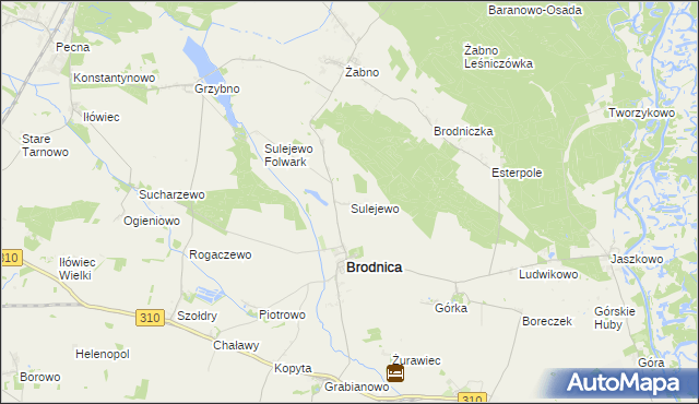 mapa Sulejewo gmina Brodnica, Sulejewo gmina Brodnica na mapie Targeo