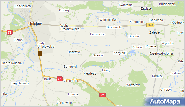 mapa Szarów gmina Poddębice, Szarów gmina Poddębice na mapie Targeo