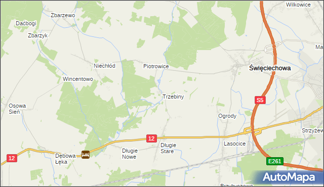 mapa Trzebiny gmina Święciechowa, Trzebiny gmina Święciechowa na mapie Targeo