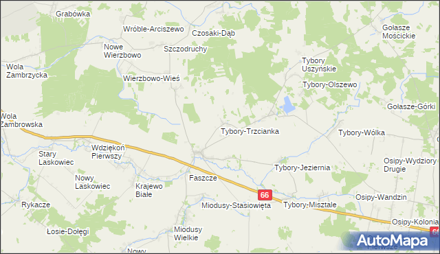 mapa Tybory-Trzcianka, Tybory-Trzcianka na mapie Targeo
