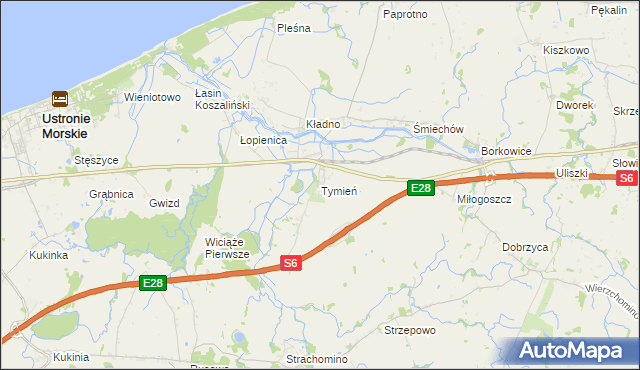 mapa Tymień gmina Będzino, Tymień gmina Będzino na mapie Targeo