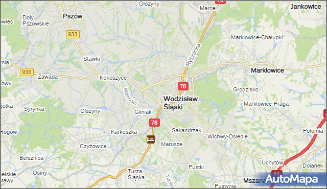 mapa Wodzisławia Śląskiego, Wodzisław Śląski na mapie Targeo