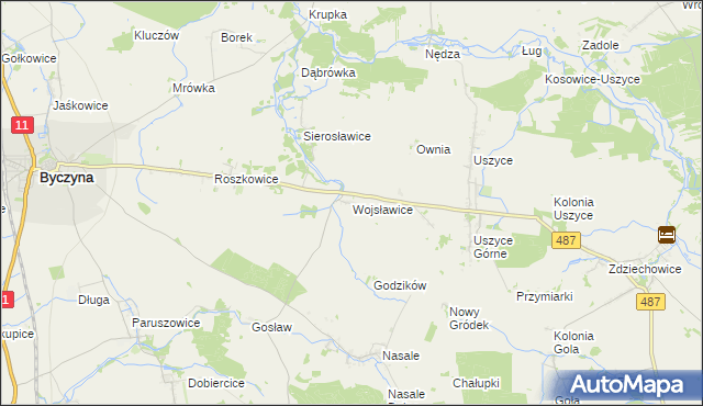 mapa Wojsławice gmina Byczyna, Wojsławice gmina Byczyna na mapie Targeo