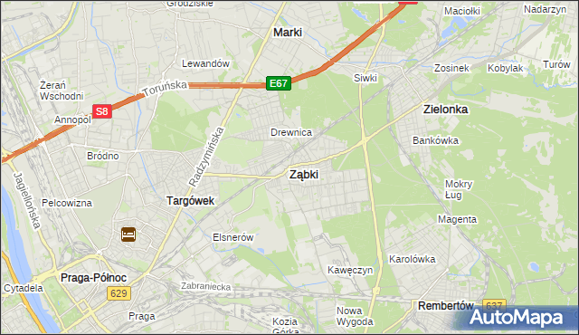 mapa Ząbki powiat wołomiński, Ząbki powiat wołomiński na mapie Targeo