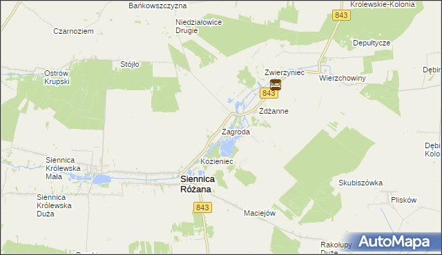 mapa Zagroda gmina Siennica Różana, Zagroda gmina Siennica Różana na mapie Targeo