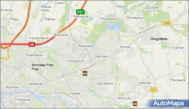 mapa Zakrzów gmina Wrocław, Zakrzów gmina Wrocław na mapie Targeo