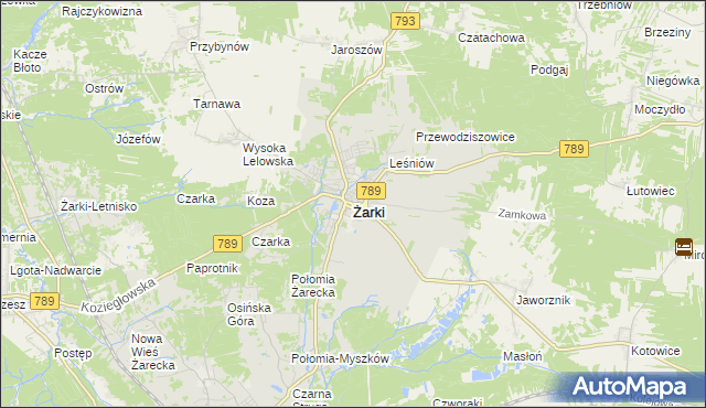 mapa Żarki powiat myszkowski, Żarki powiat myszkowski na mapie Targeo