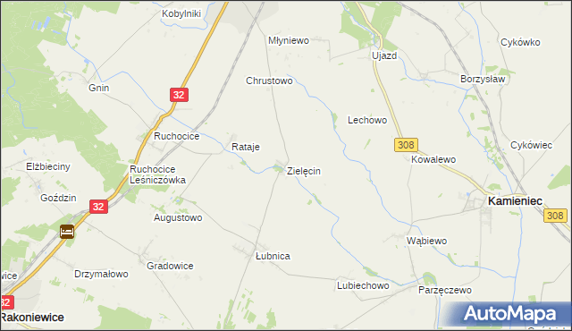 mapa Zielęcin gmina Wielichowo, Zielęcin gmina Wielichowo na mapie Targeo