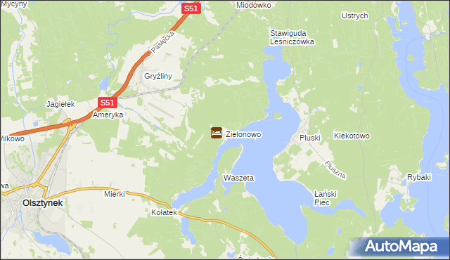 mapa Zielonowo gmina Stawiguda, Zielonowo gmina Stawiguda na mapie Targeo
