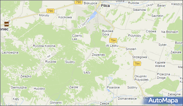 mapa Złożeniec, Złożeniec na mapie Targeo