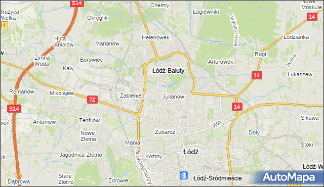 mapa Julianów gmina Łódź, Julianów gmina Łódź na mapie Targeo