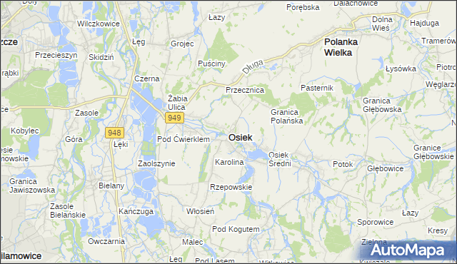 mapa Osiek powiat oświęcimski, Osiek powiat oświęcimski na mapie Targeo