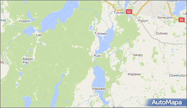 mapa Rutki gmina Pasym, Rutki gmina Pasym na mapie Targeo