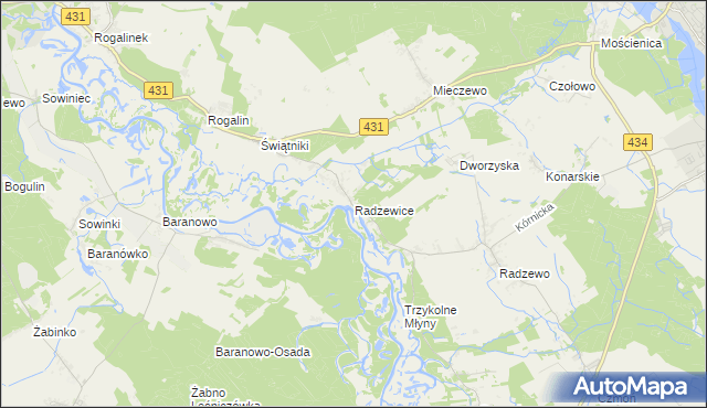 mapa Radzewice, Radzewice na mapie Targeo