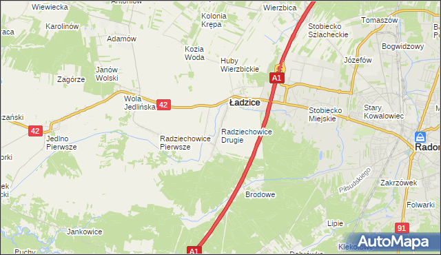 mapa Radziechowice Drugie, Radziechowice Drugie na mapie Targeo