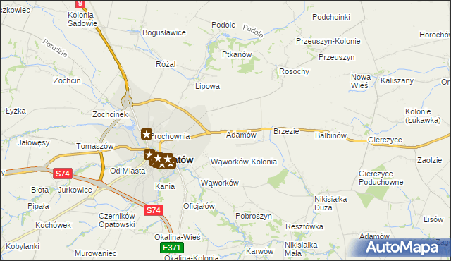 mapa Adamów gmina Opatów, Adamów gmina Opatów na mapie Targeo