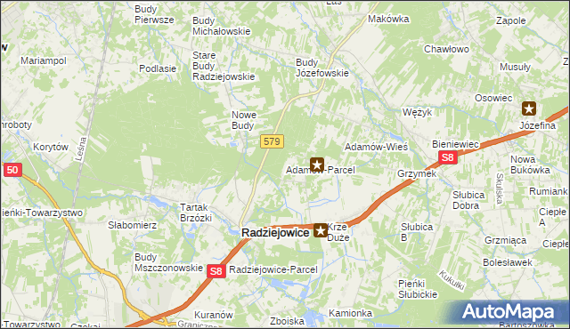 mapa Adamów-Parcel, Adamów-Parcel na mapie Targeo