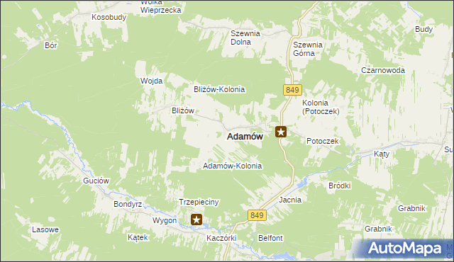 mapa Adamów powiat zamojski, Adamów powiat zamojski na mapie Targeo