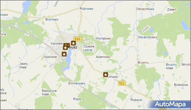 mapa Adamowo gmina Susz, Adamowo gmina Susz na mapie Targeo