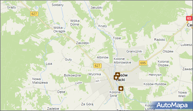mapa Albinów gmina Kosów Lacki, Albinów gmina Kosów Lacki na mapie Targeo