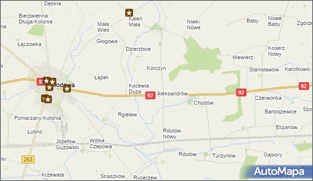 mapa Aleksandrów gmina Chodów, Aleksandrów gmina Chodów na mapie Targeo