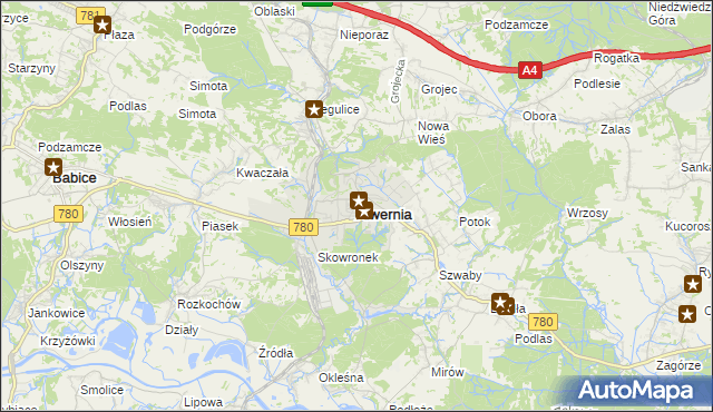 mapa Alwernia, Alwernia na mapie Targeo